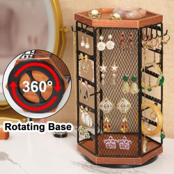 360° Rotatable Jewellery Organizer Wood Metal Hexagon Jewelry Stand Box Necklace Earring Hook Ring Storage Rack Gift 360° Rotatable Jewellery Organizer Wood Metal Hexagon Jewelry Stand Box Necklace Earring Hook Ring Storage Rack Gift